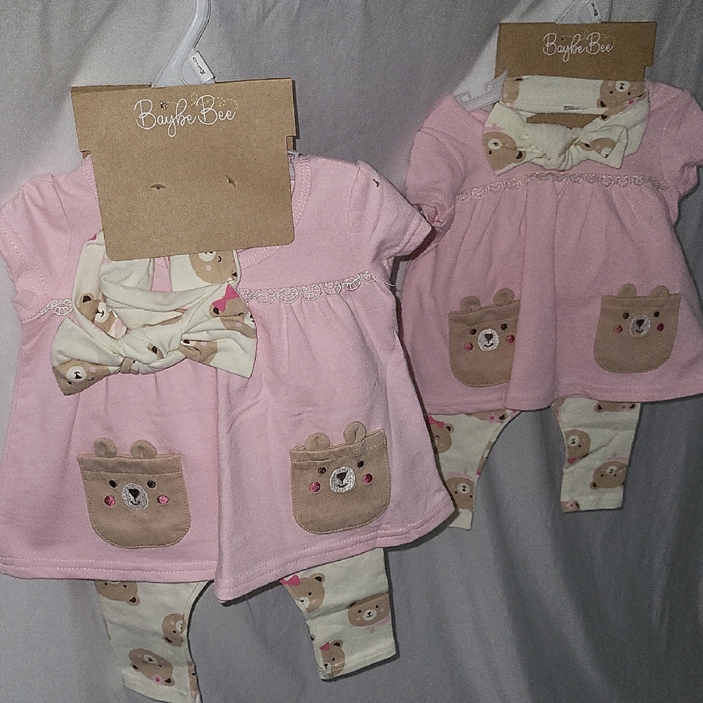 Twins Matching Sets : Pink Baby Outfit with Bear Design